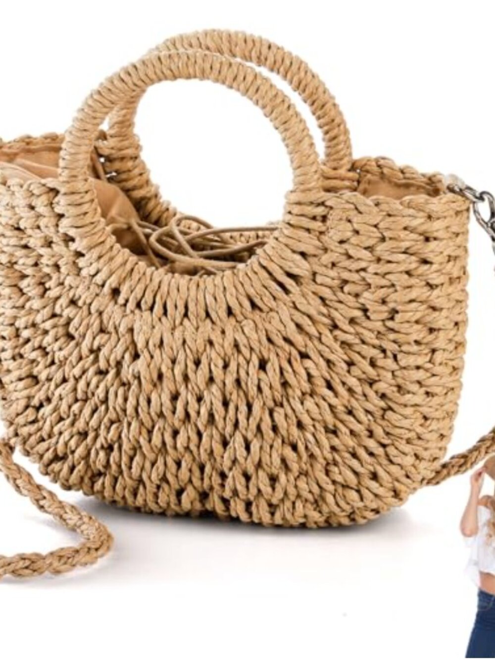 Straw Handbag Mini Summer Beach Rattan Tote Woven Semi-circle Clutch Crossbody